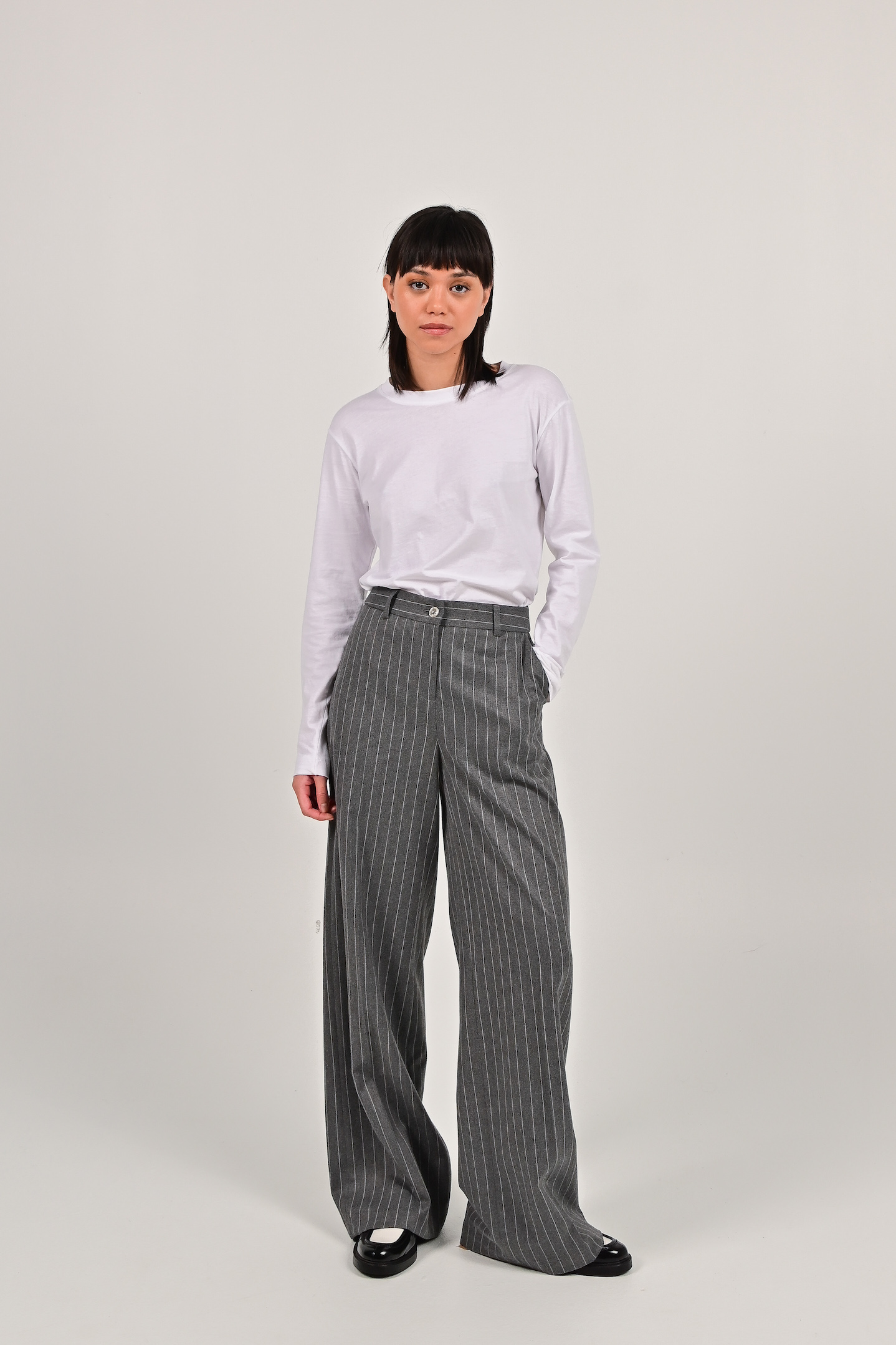 Lisa trousers - grey pinstripe - FAM the label